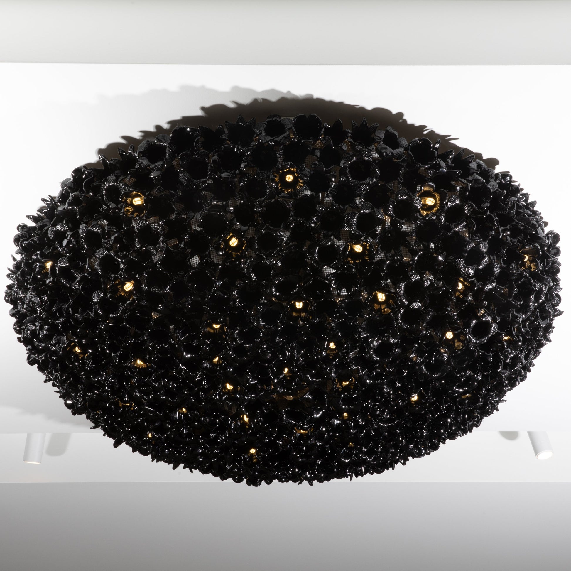 Hand-Blown Murano Flower Flush Mount Chandelier in Black