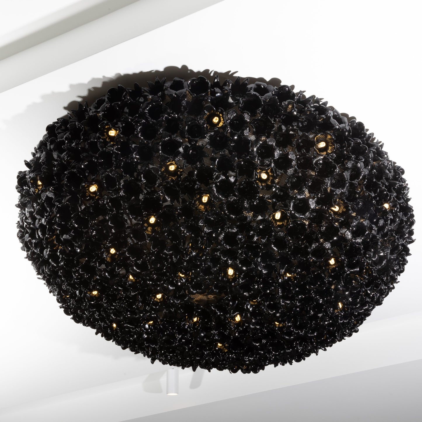 Hand-Blown Murano Flower Flush Mount Chandelier in Black