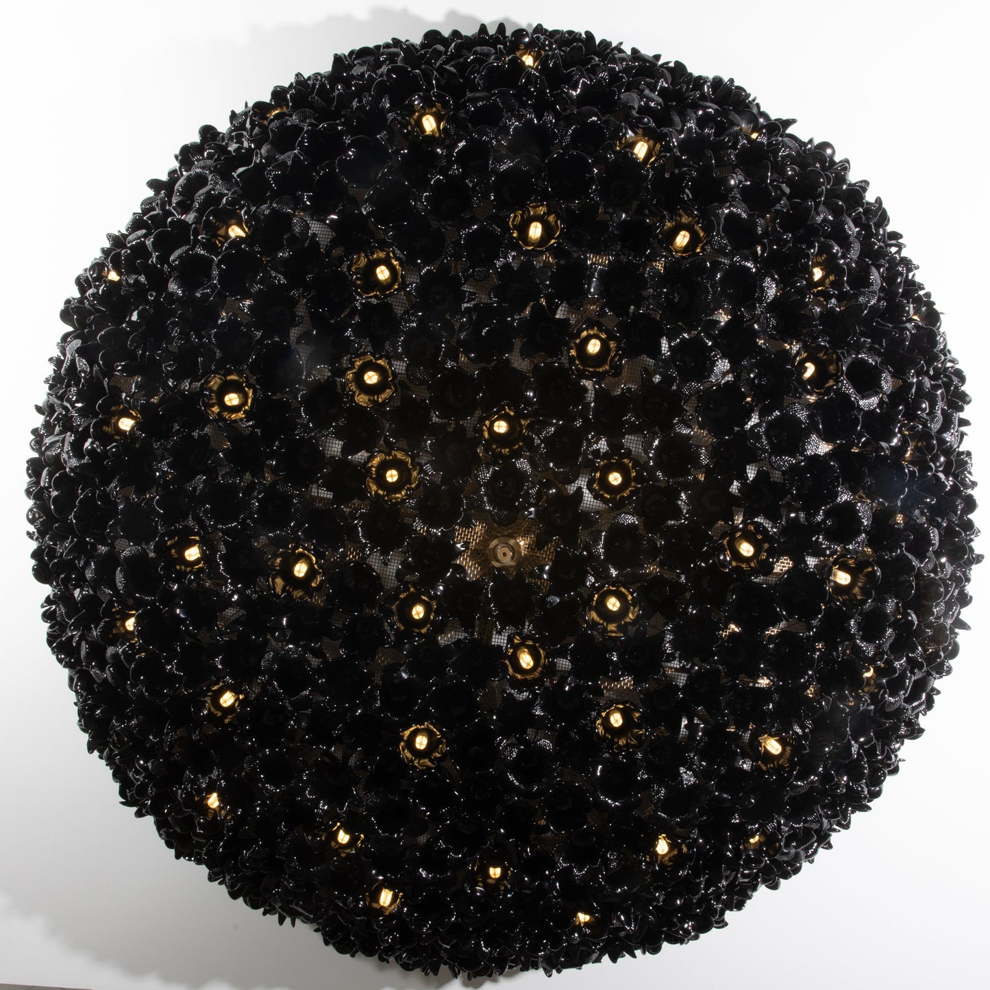 Hand-Blown Murano Flower Flush Mount Chandelier in Black
