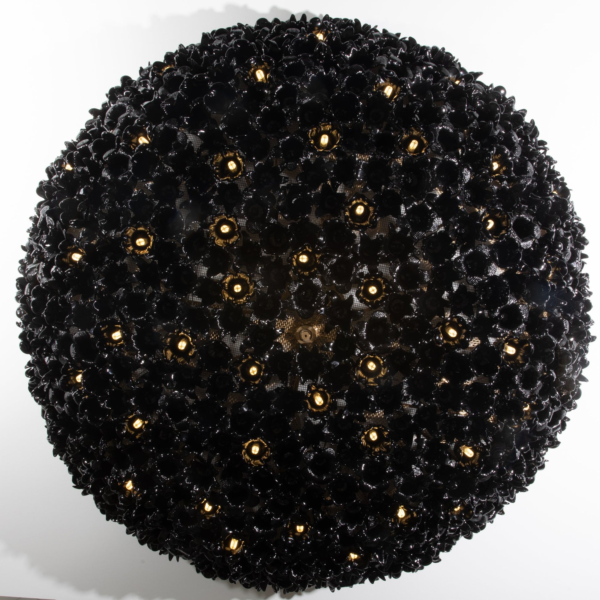 Hand-Blown Murano Flower Flush Mount Chandelier in Black