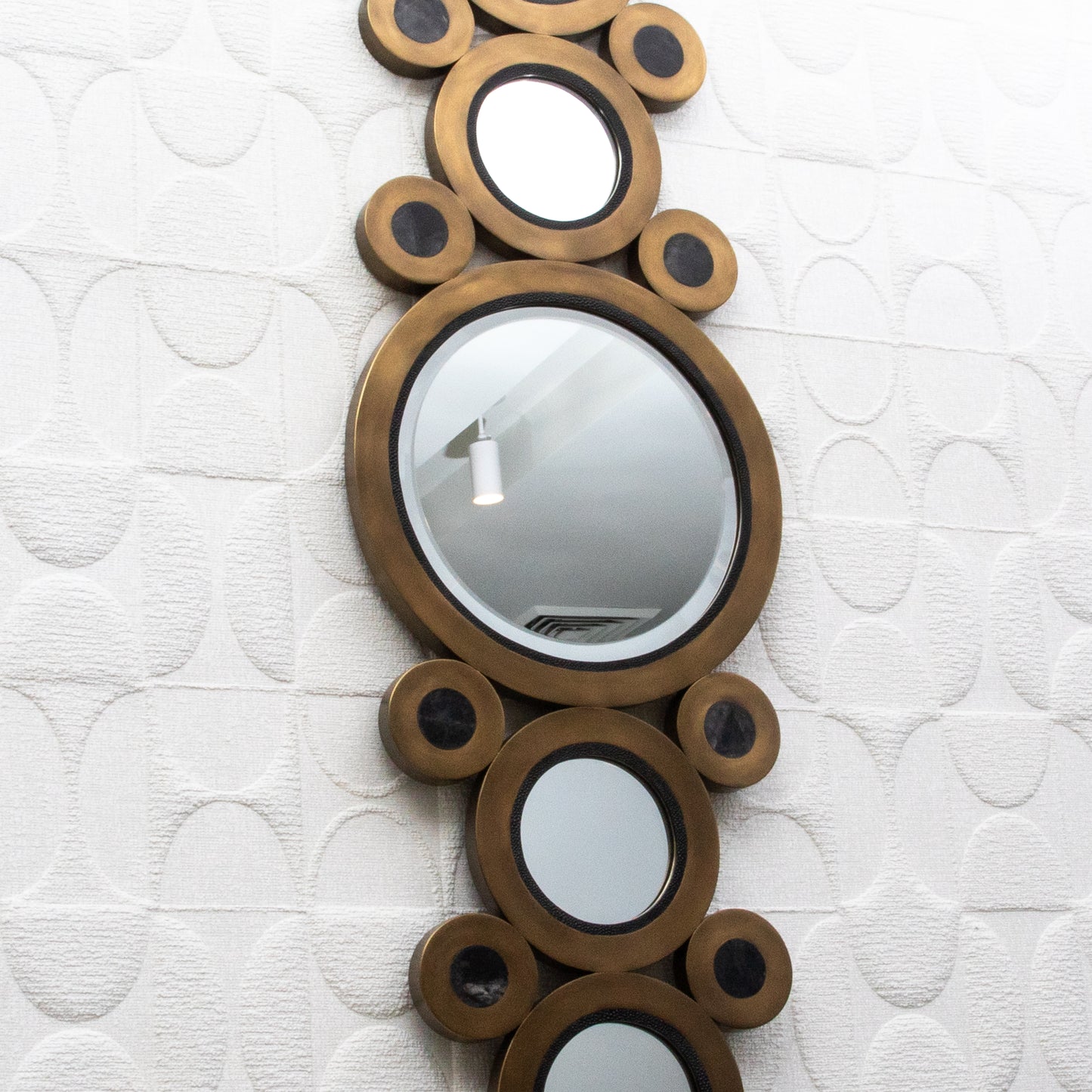 Modern Mirror in Bronze Patina Brass with Shagreen and Quartz Details by R&Y Augousti