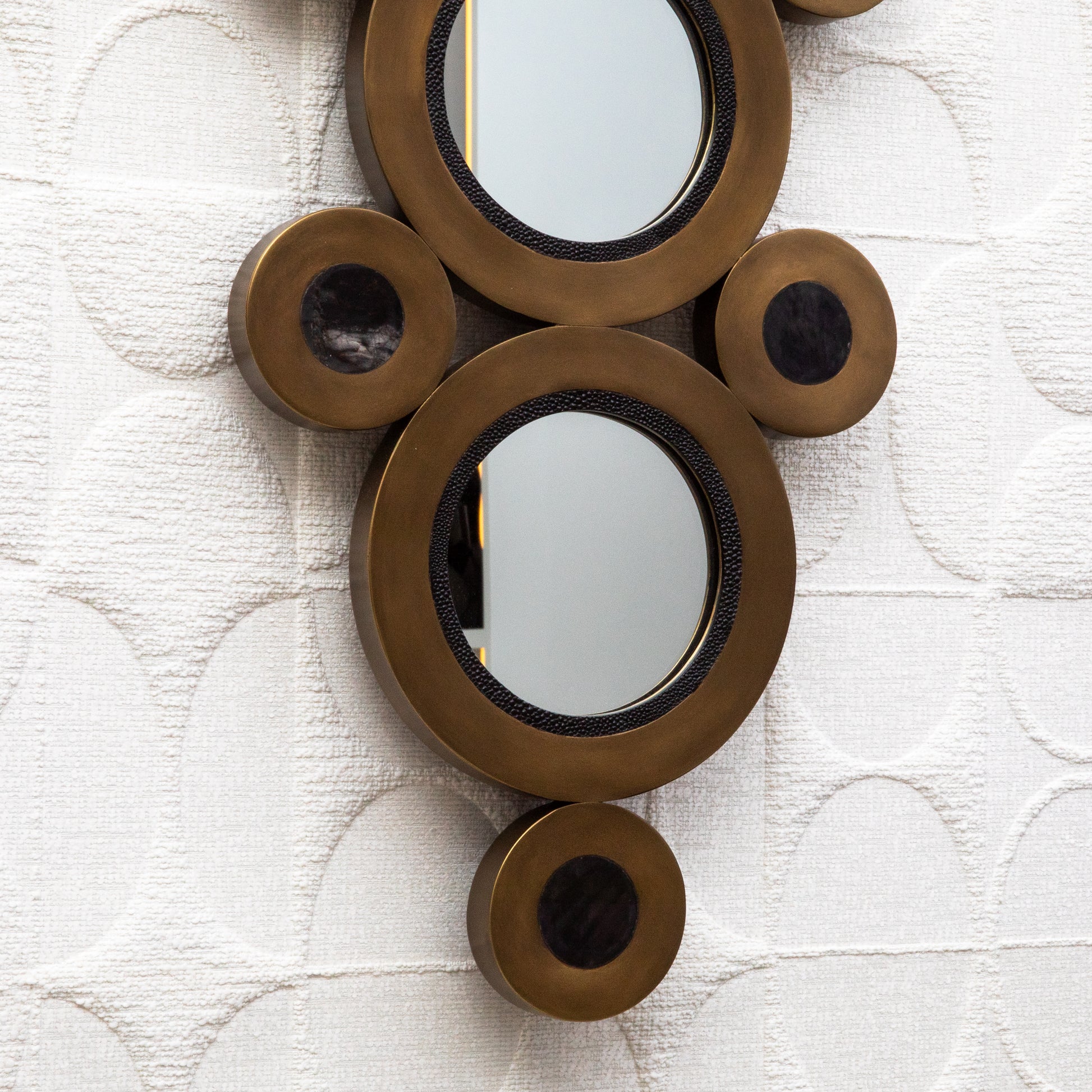 Modern Mirror in Bronze Patina Brass with Shagreen and Quartz Details by R&Y Augousti