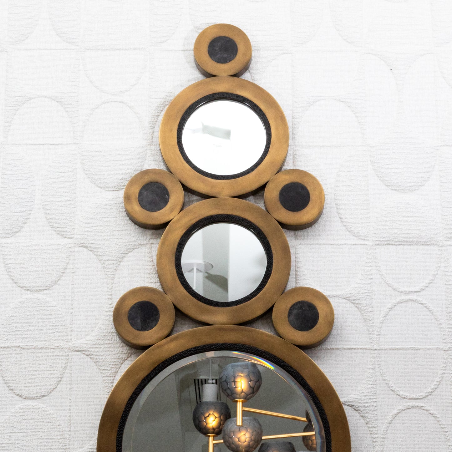 Modern Mirror in Bronze Patina Brass with Shagreen and Quartz Details by R&Y Augousti