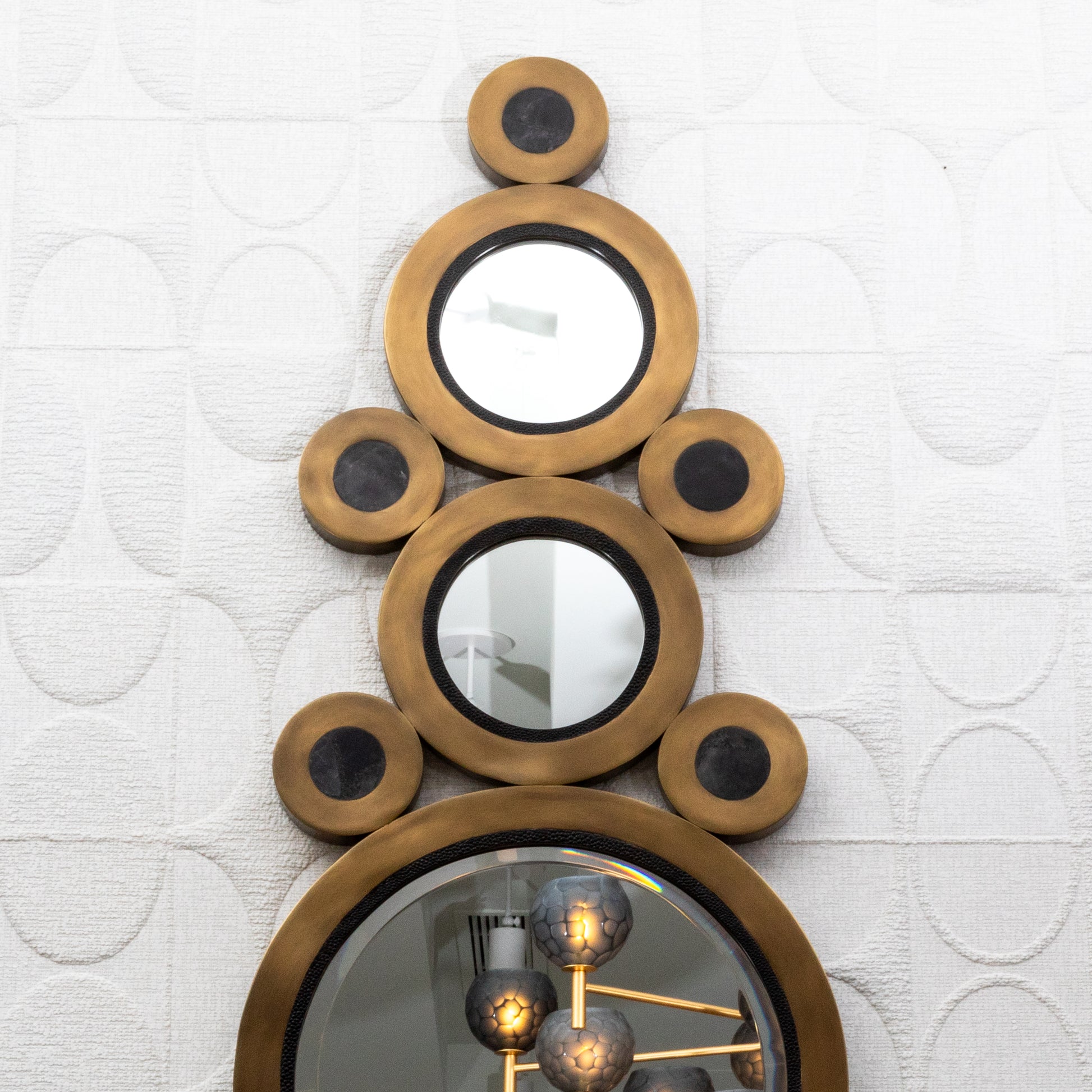 Modern Mirror in Bronze Patina Brass with Shagreen and Quartz Details by R&Y Augousti