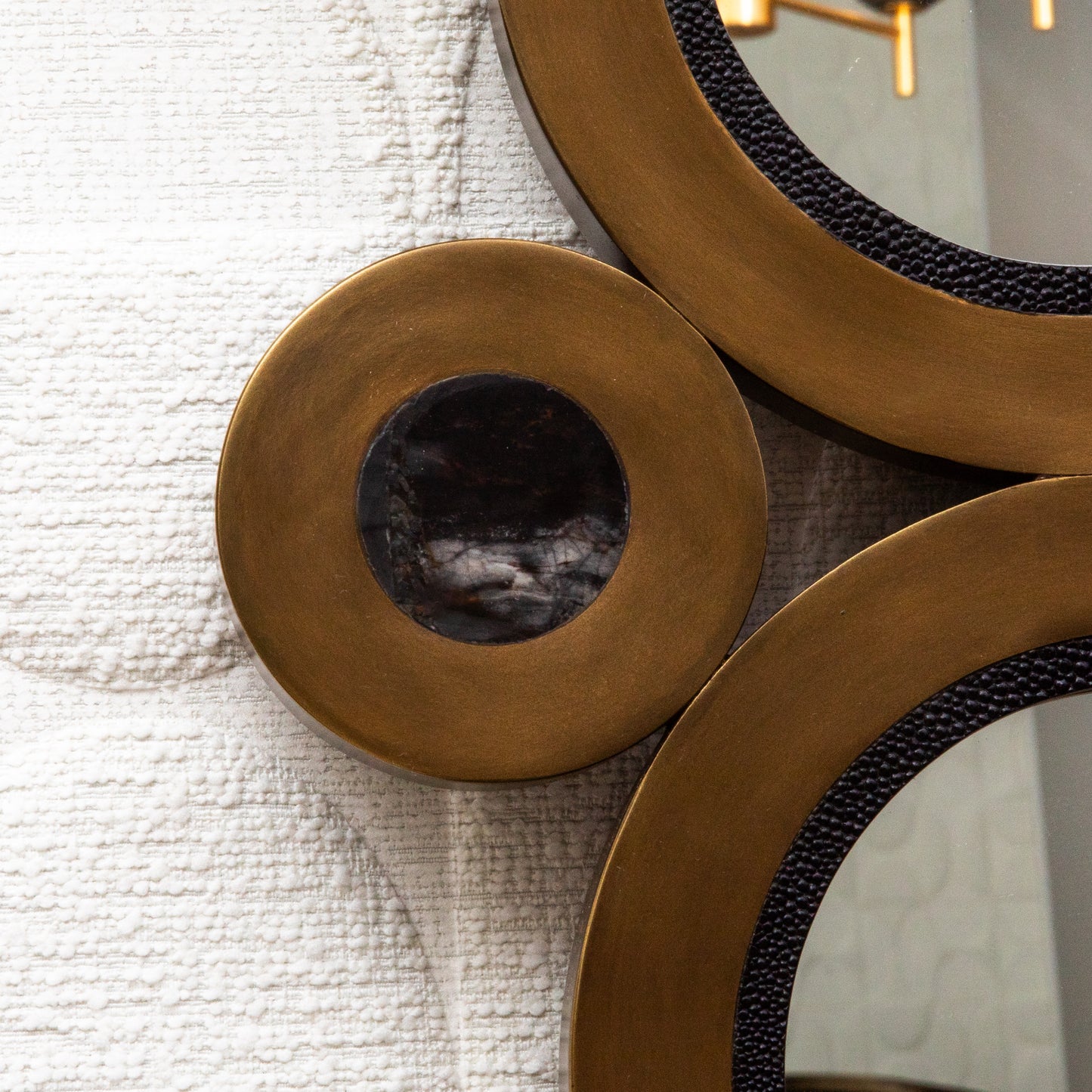 Modern Mirror in Bronze Patina Brass with Shagreen and Quartz Details by R&Y Augousti