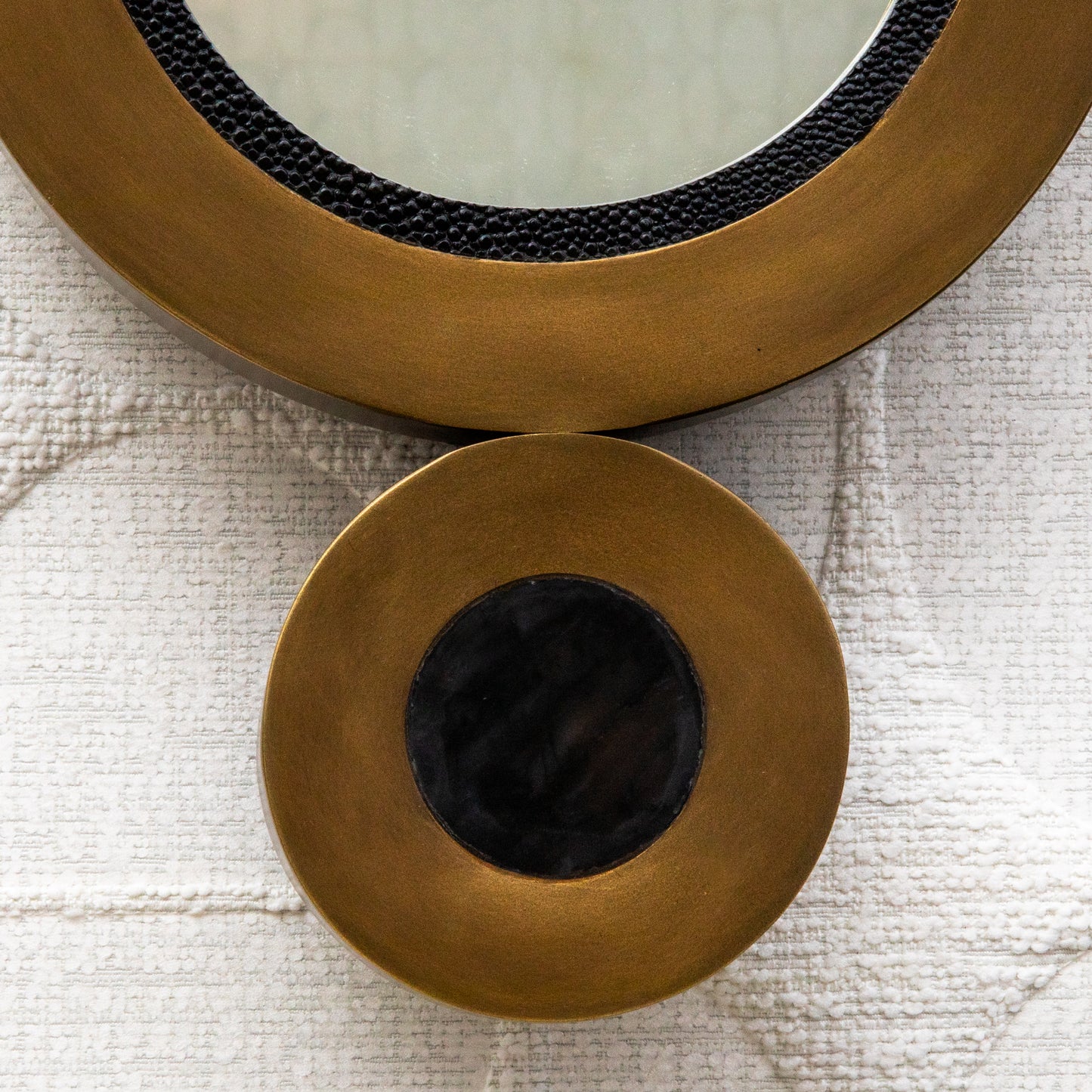 Modern Mirror in Bronze Patina Brass with Shagreen and Quartz Details by R&Y Augousti