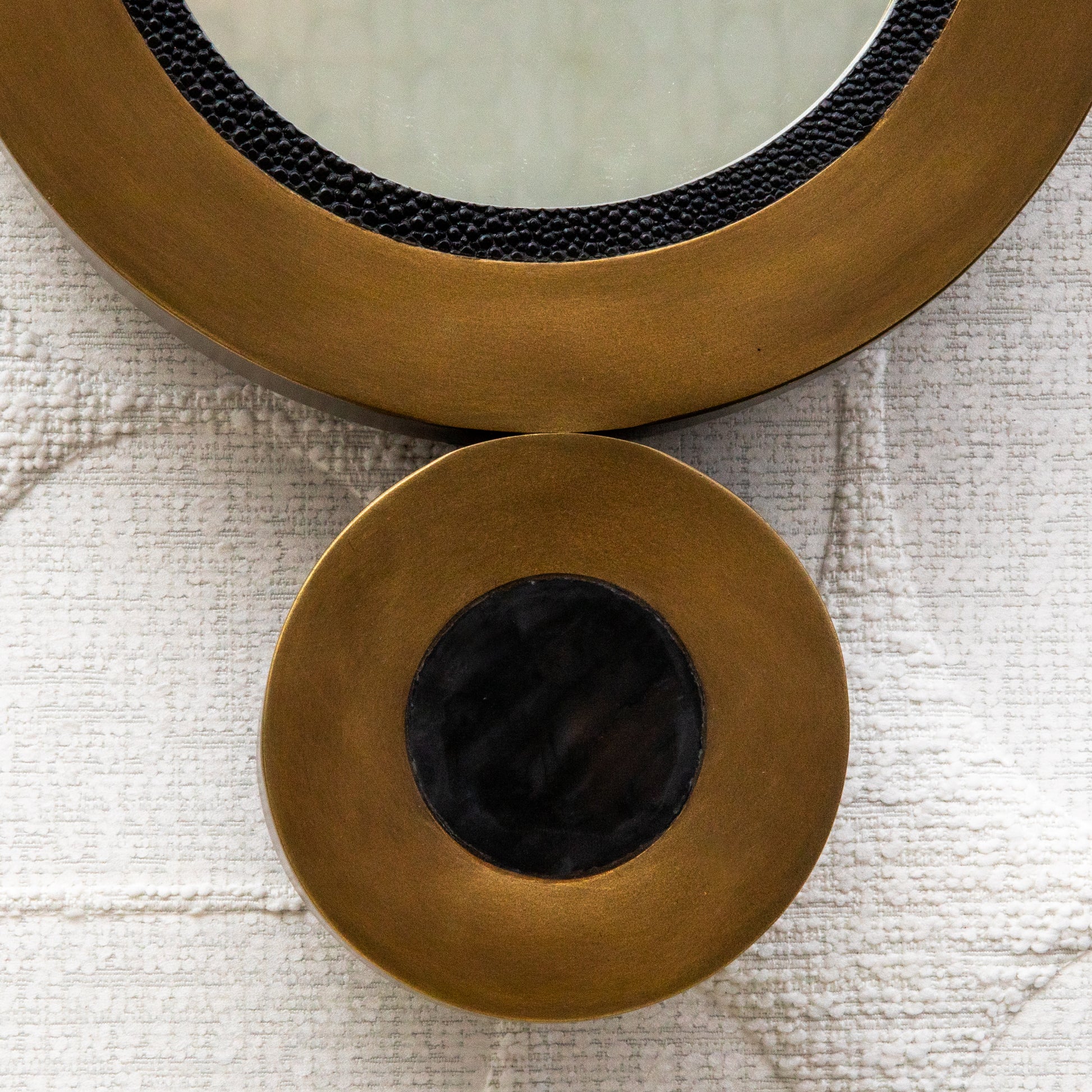 Modern Mirror in Bronze Patina Brass with Shagreen and Quartz Details by R&Y Augousti