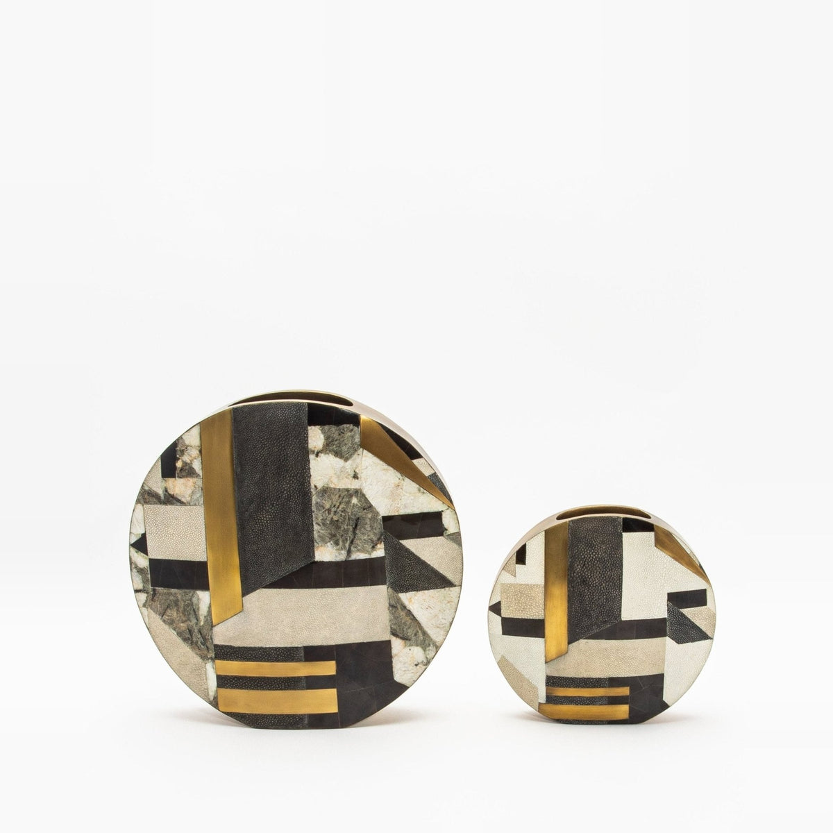 Vase in Black Shagreen, Quartz, Shell, and Brass by R&Y Augousti