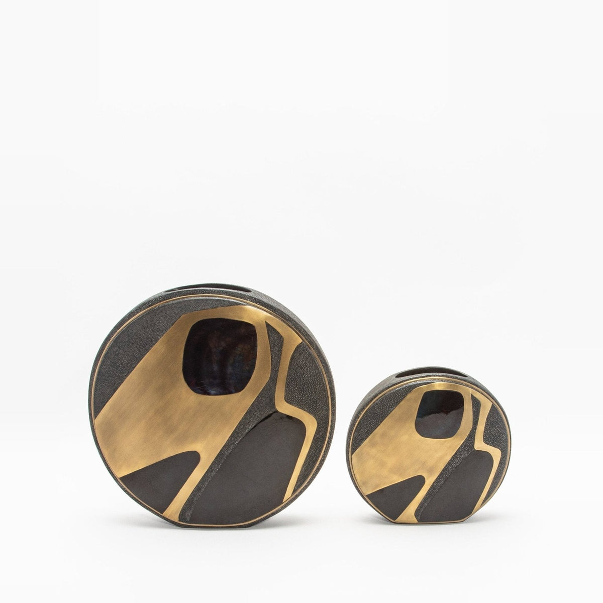 Vase in Black Shagreen, Shell, and Brass by R&Y Augousti