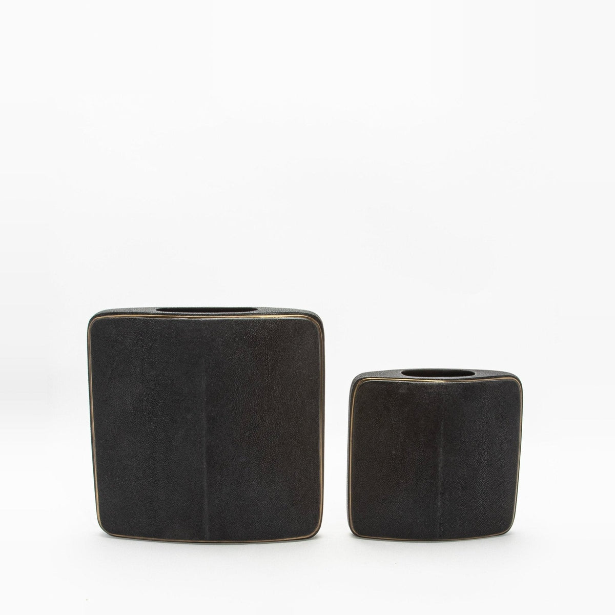 Vase in Black Shagreen with Brass by R&Y Augousti