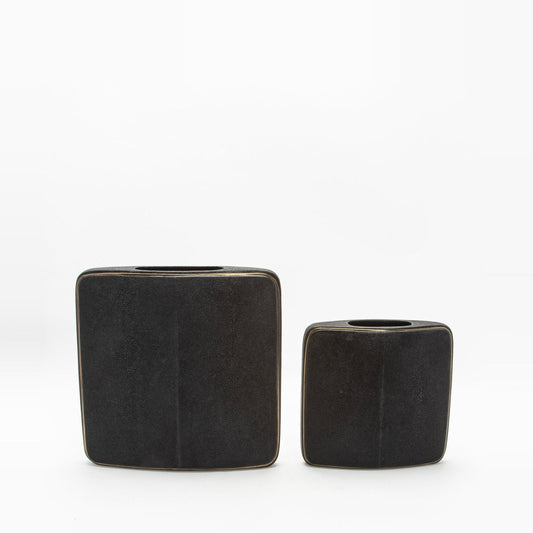 Vase in Black Shagreen with Brass by R&Y Augousti