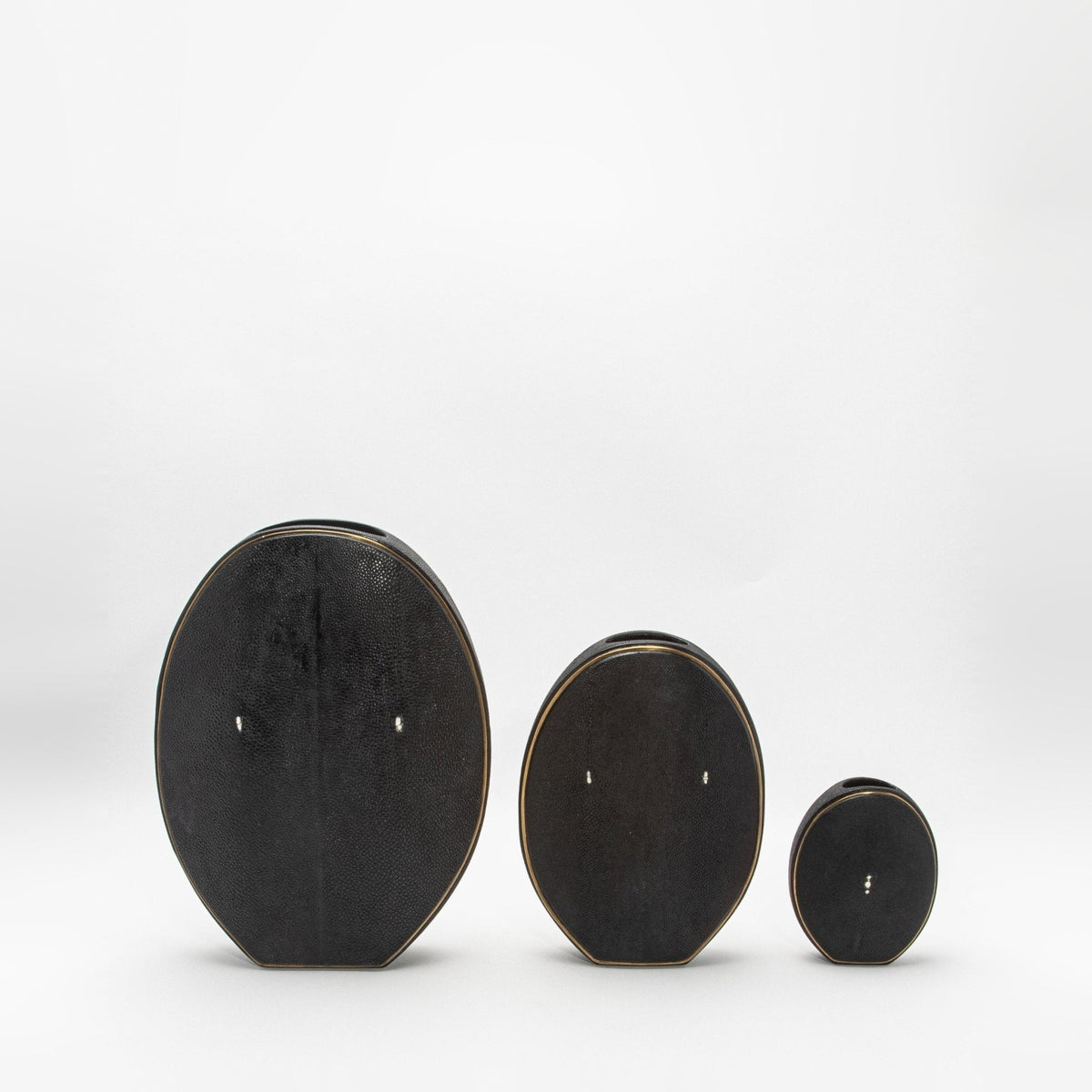 Vase in Black Shagreen with Brass by R&Y Augousti