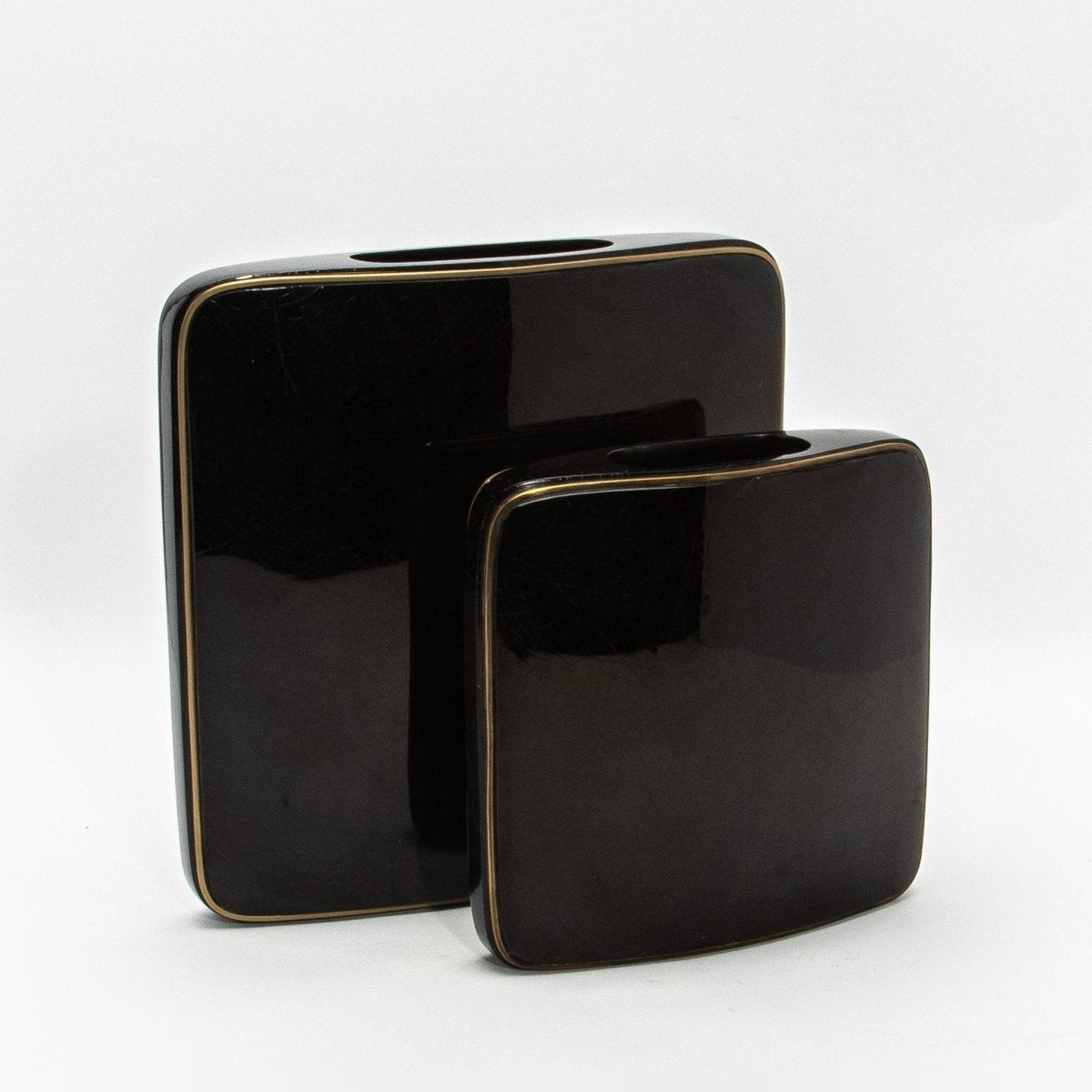 Vase in Black Shell with Brass by R&Y Augousti