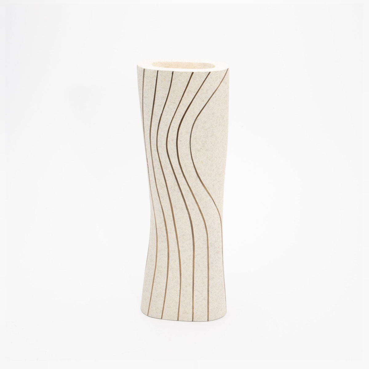 Vase in Cream Shagreen with Brass by KIFU Paris