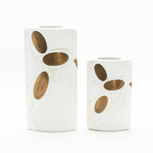 Vase in White Shagreen, Shell, and Brass by R&Y Augousti