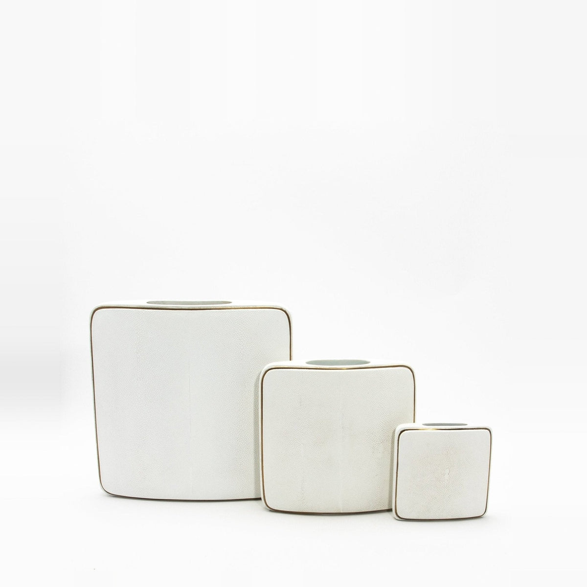 Vase in White Shagreen with Brass by R&Y Augousti