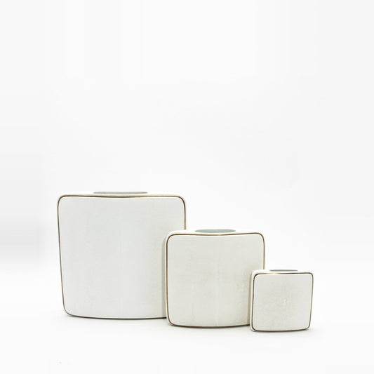 Vase in White Shagreen with Brass by R&Y Augousti