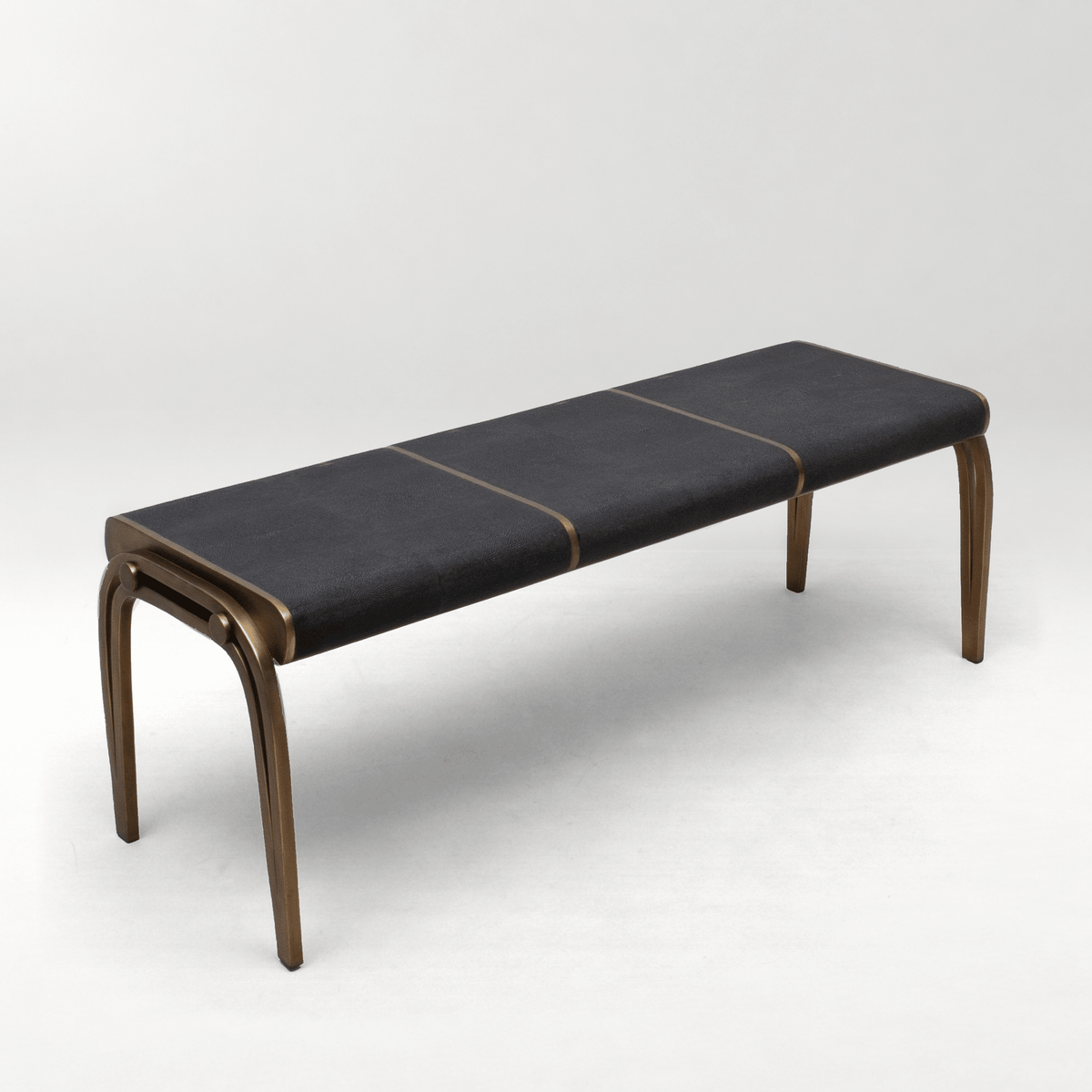 Victoria Bench in Black Shagreen with Brass by R&Y Augousti