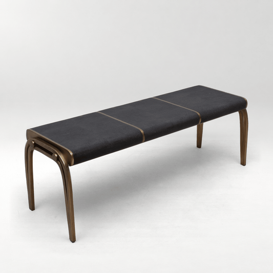 Victoria Bench in Black Shagreen with Brass by R&Y Augousti